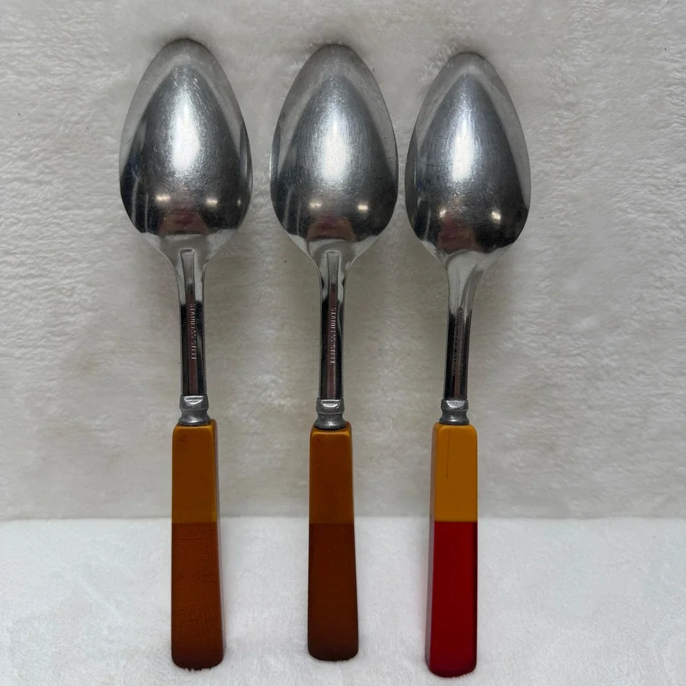 Vintage Mid Century Spoons Mixed Color Two Tone Bakelite Handles Set‎ 3